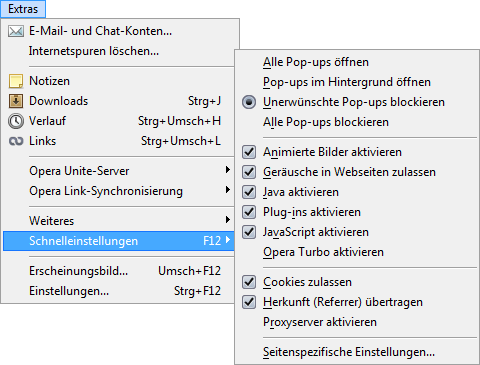 Plugins in Opera aktivieren
