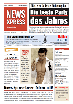 NEWS-Xpress Partyeinladung mit Seite-1-Boy
